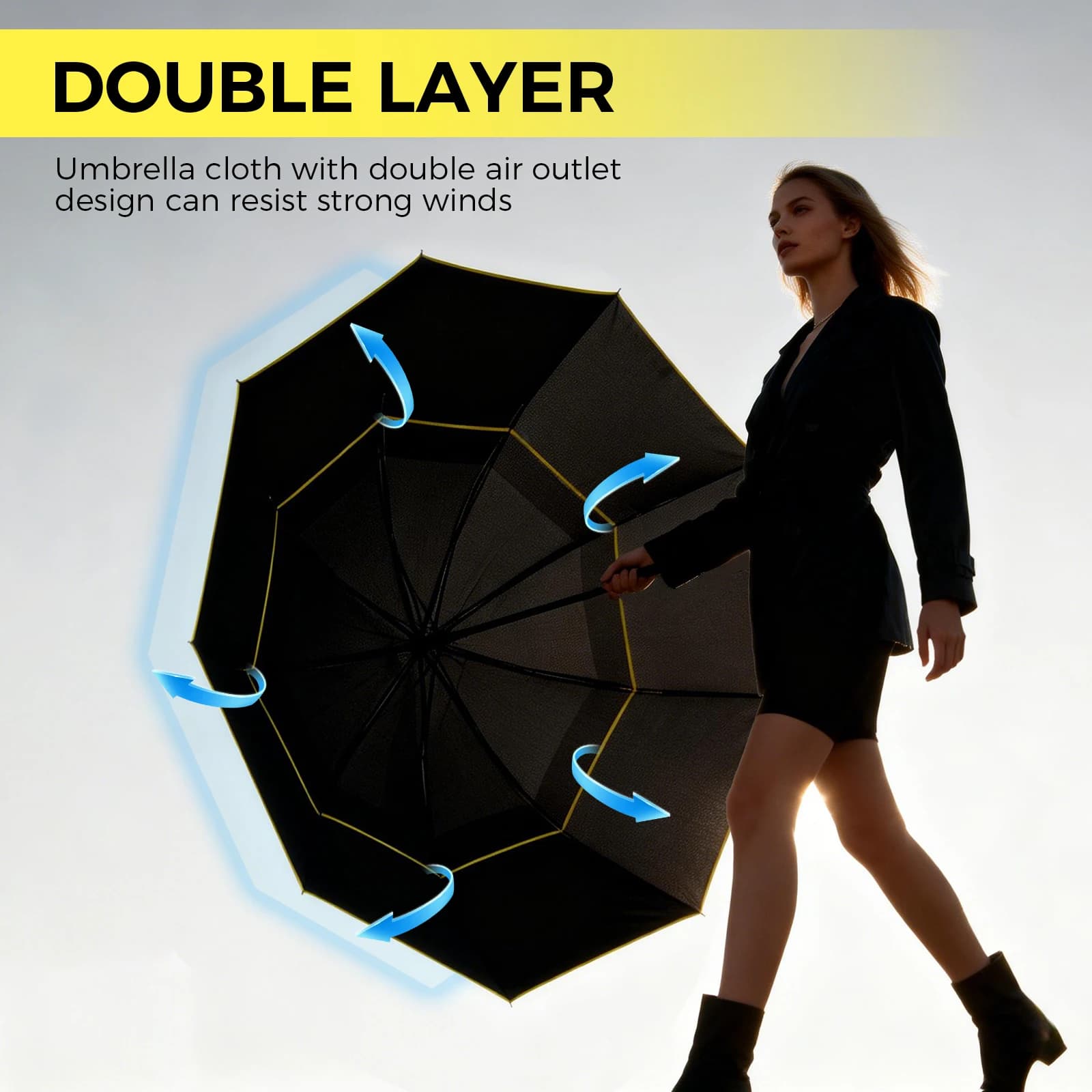 Parapluie Double Couche Résistant Vent Fort - Familial Voyage Homme Femme Pêche Pluie Soleil