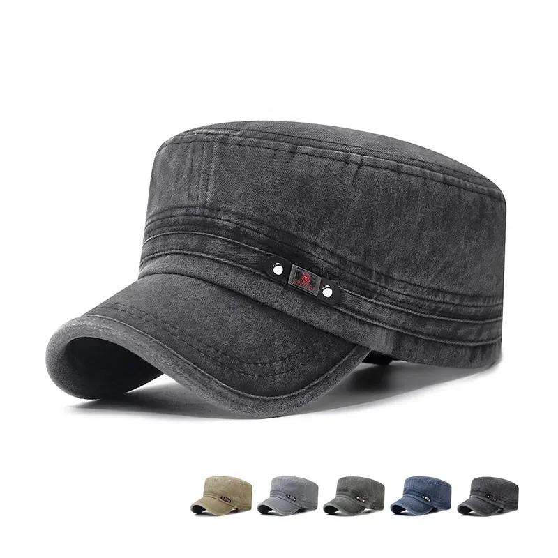 Casquette militaire coton lavé plat pêcheur ajustable extérieure rétro armée homme femme pêche