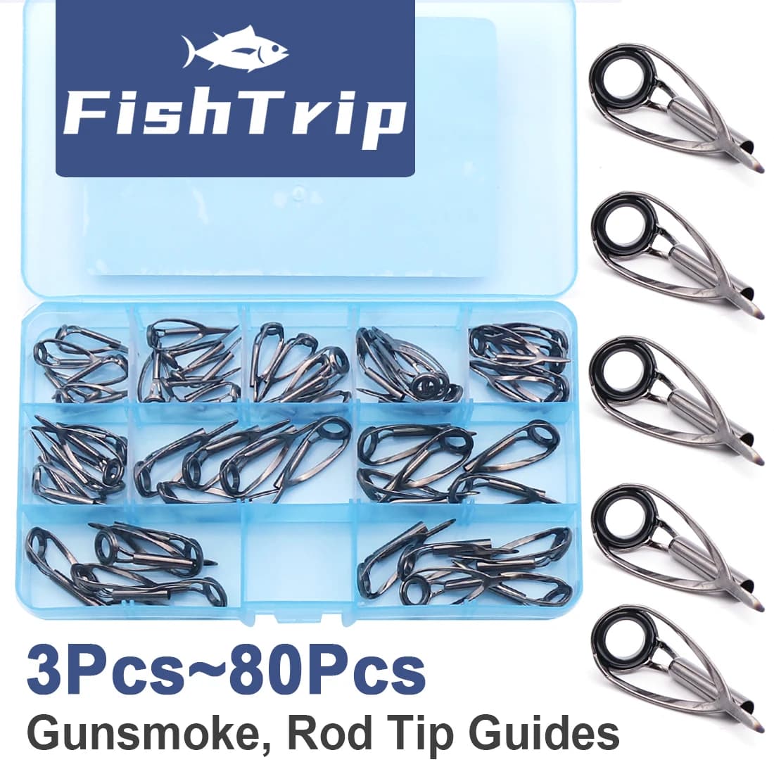 Kit réparation anneaux FishTrip 3 à 80 pièces pour cannes spinning et casting
