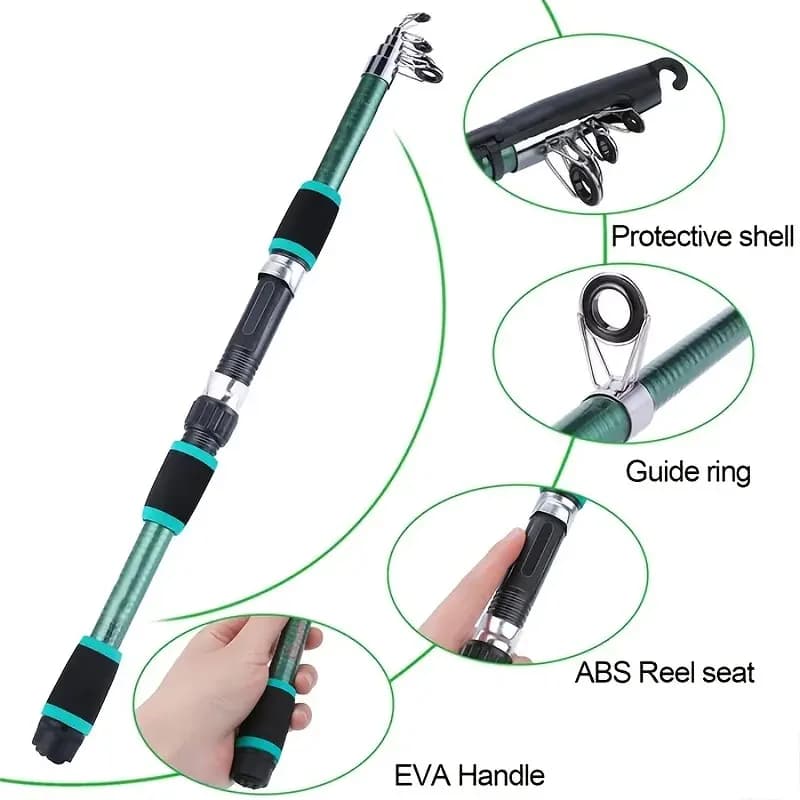 Kit de pêche télescopique complet avec canne, moulinet, leurres et hameçons pour voyage