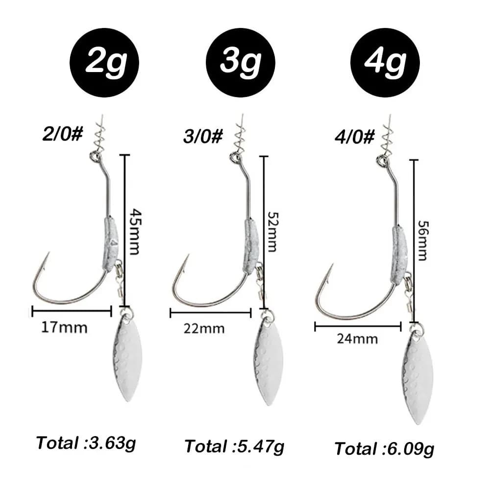 Hameçons jig head 2G 3G 4G avec épingle rotative pour leurres souples - 10 pièces acier carbone