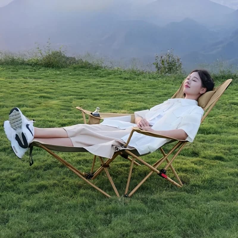 Chaise longue pliante réglable avec repose-pieds portable pour pêche camping plage détente