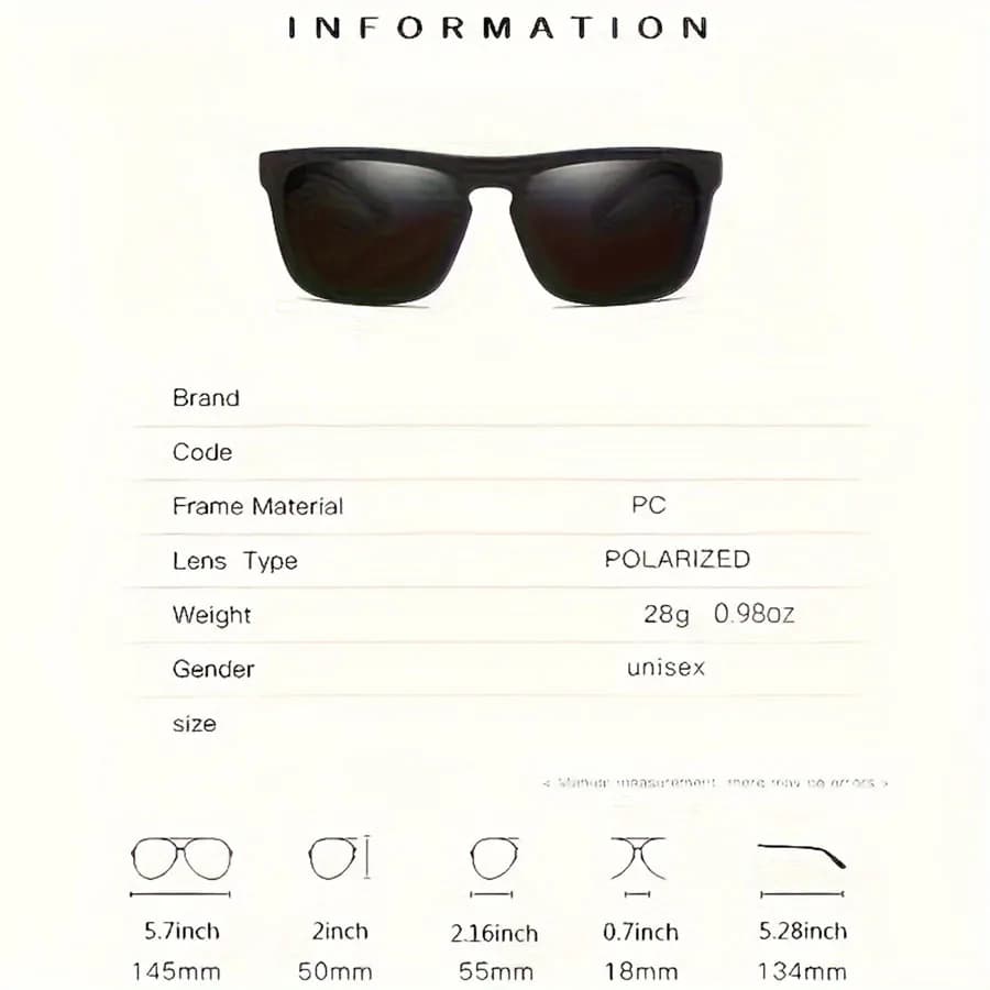 Lunettes de soleil polarisées carrées anti-éblouissement pour la pêche, conduite et vacances