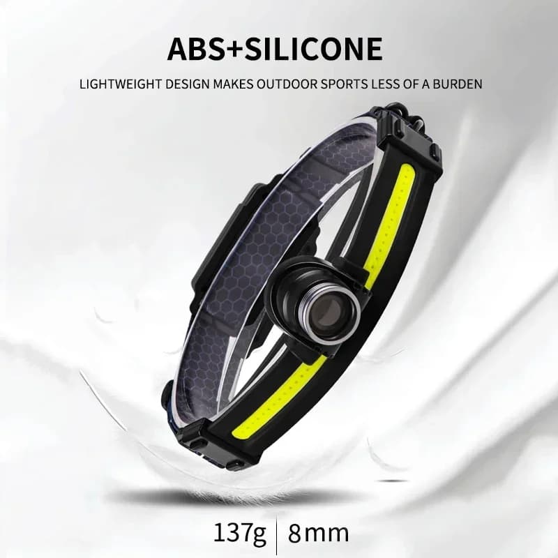 Lampe frontale puissante LED 7 modes XPE+COB avec capteur pour pêche chasse et activités outdoor