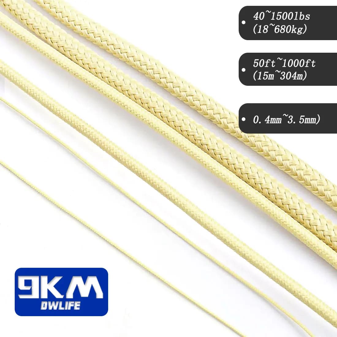 Ligne Kevlar 100-1500lb résistante à l'usure 0.8-3.5mm - Pour cerf-volant, camping et pêche