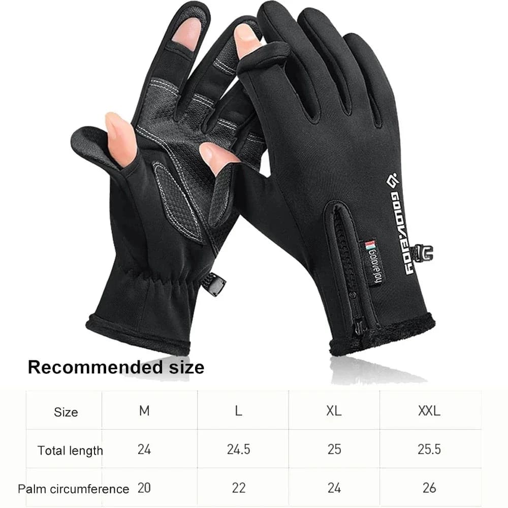Gants de pêche hiver imperméables 2 doigts avec velours chaud pour hommes et femmes pêcheurs