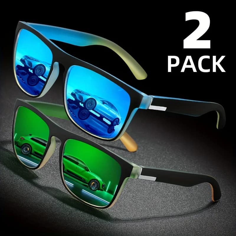 2 paires lunettes de soleil polarisées dégradé carrées pour pêche en mer - Anti-éblouissement voyage