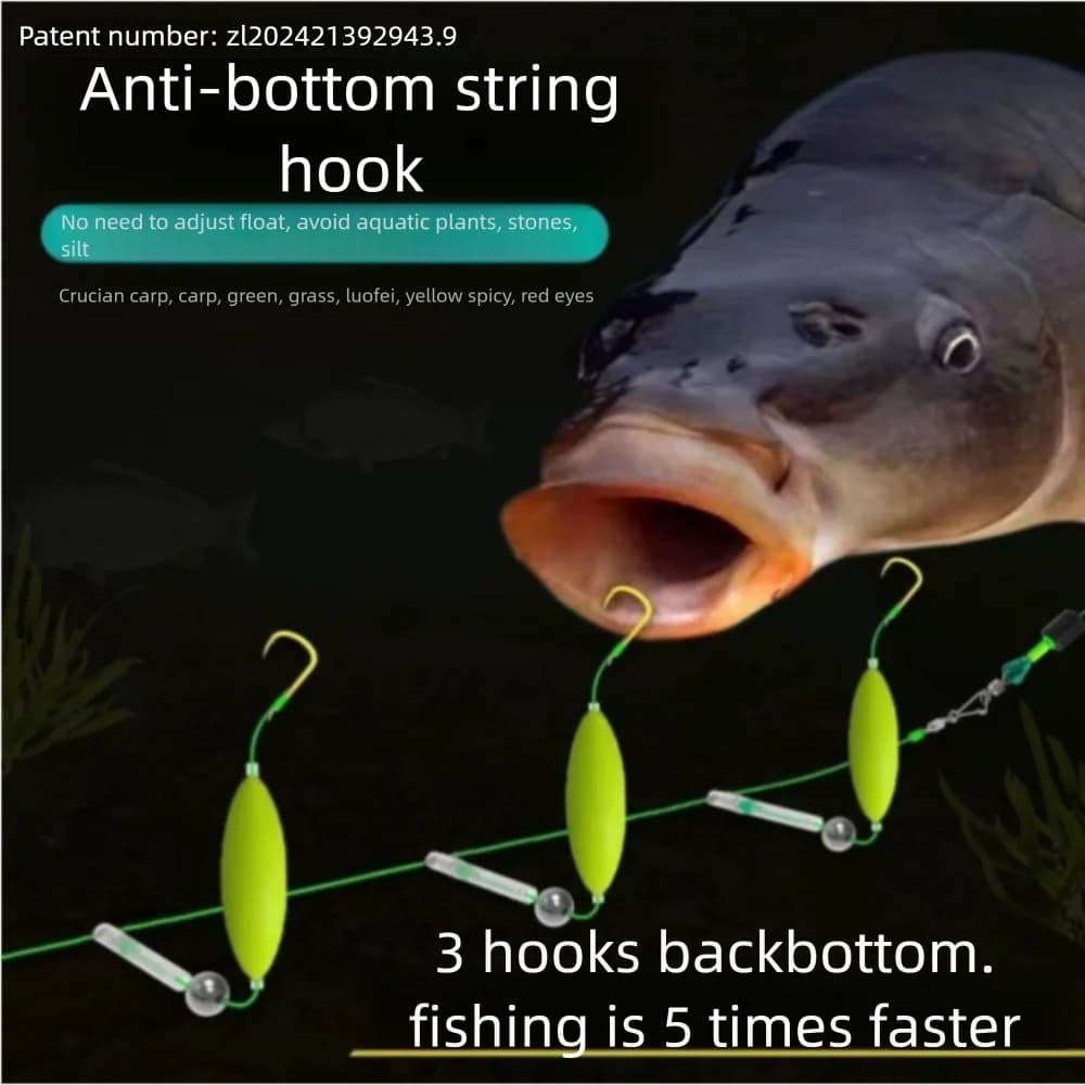 Kit de 3 hameçons anti-encrage pour la pêche à la carpe, montage avec cheveu et bascule automatique