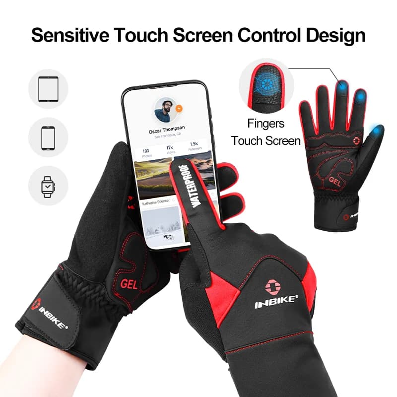 Gants vélo hiver tactiles INBIKE - Imperméables, chauds et coupe-vent pour hommes et femmes