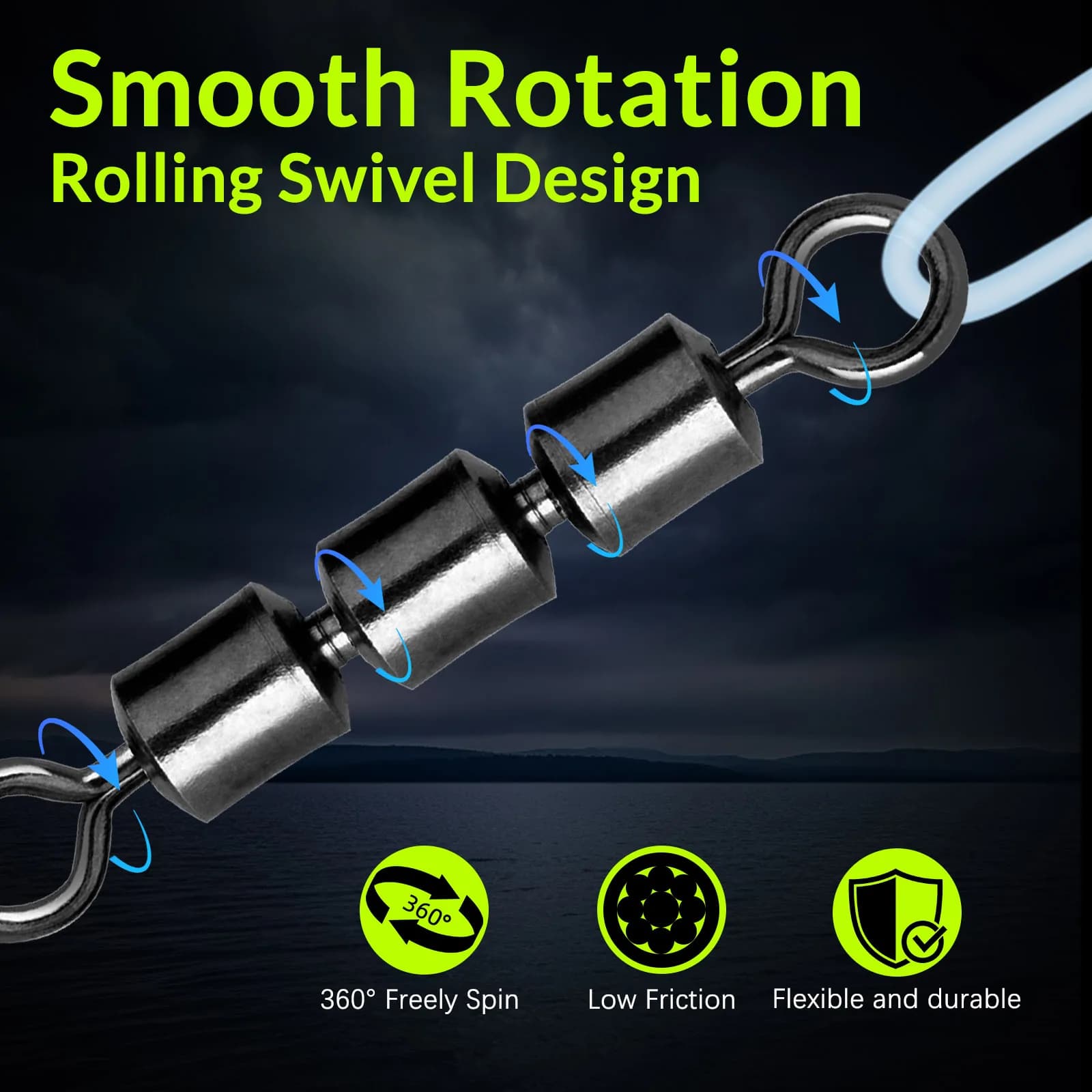 Lot de 3 émerillons rouleaux triple roulement acier inoxydable 15 à 60 pièces pour pêche rapide