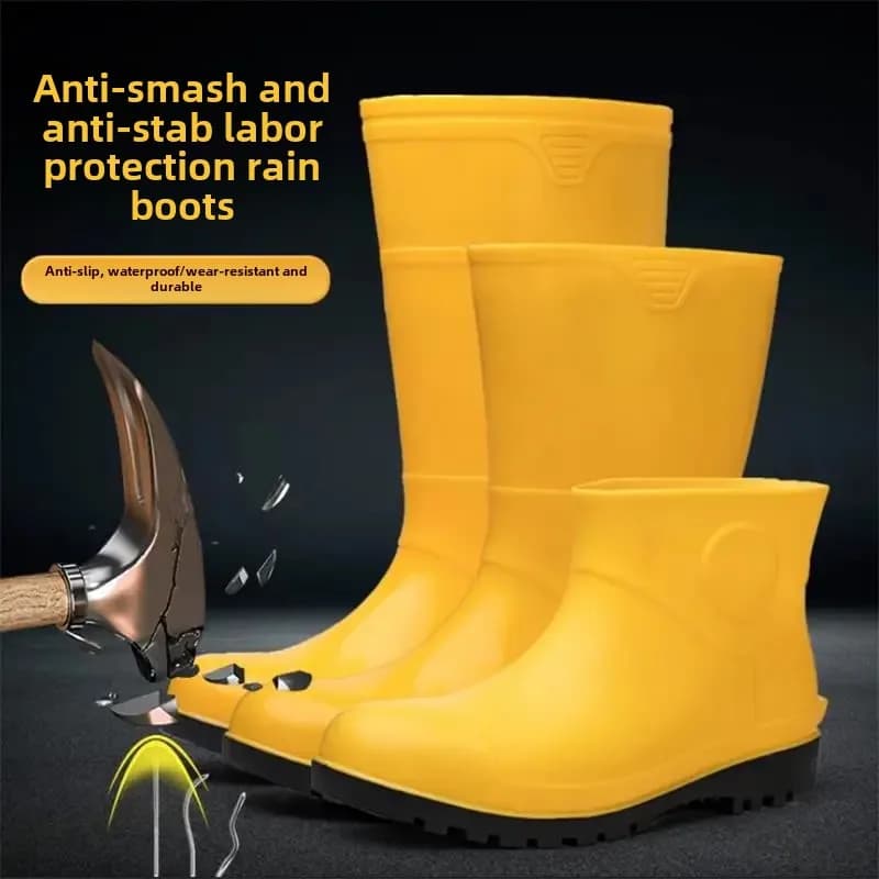 Bottes de pluie protection travail homme avec coque acier - Chaussures anti-écrasement anti-perforation