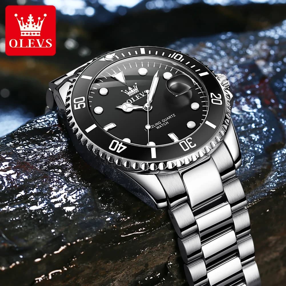 Montre homme OLEVS 5885 automatique étanche acier inoxydable cadeau pêcheur luxe date