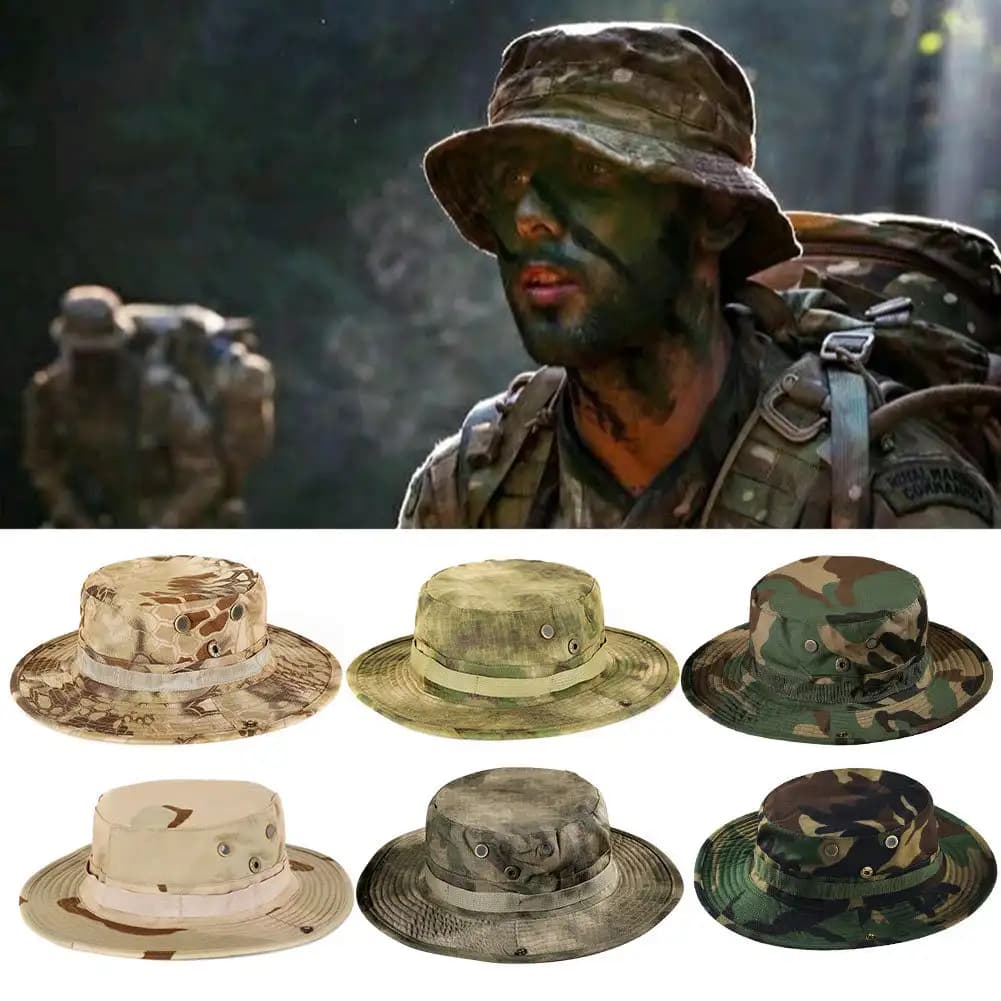 Chapeau bucket camouflage tactique - Parfait pour pêche discrète en forêt et jungle