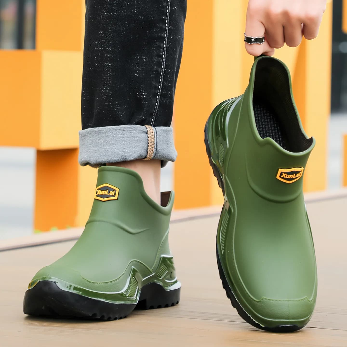 Bottes de pluie imperméables style britannique unisexes pour marche et pêche en eau peu profonde