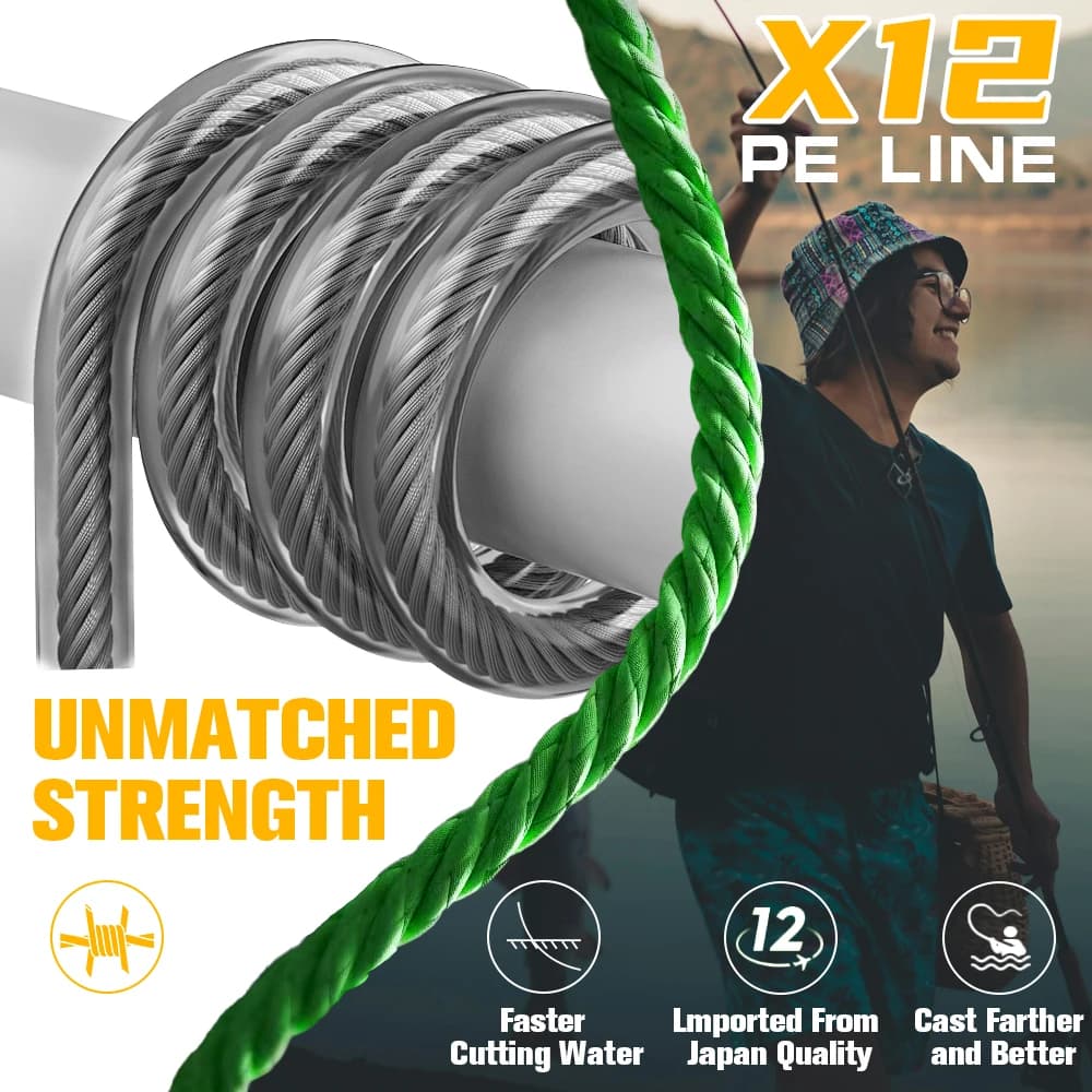 Ligne de pêche multicolore Xbraid X12 haute résistance pour carnassiers et mer