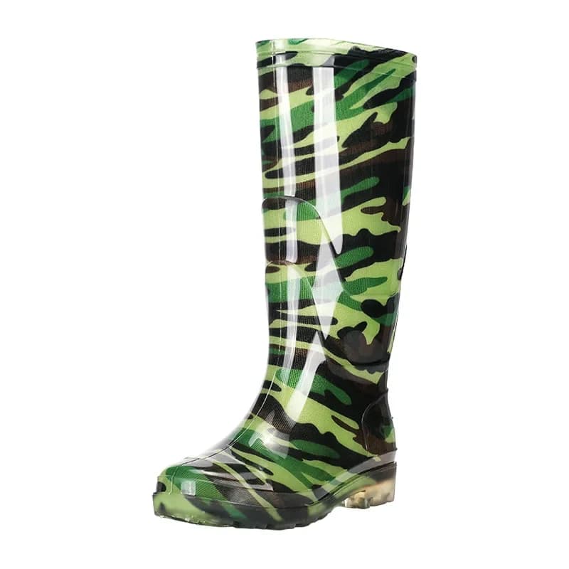 Bottes camouflage mi-mollet imperméables doublées polaire - Chaussures caoutchouc unisexes antidérapantes