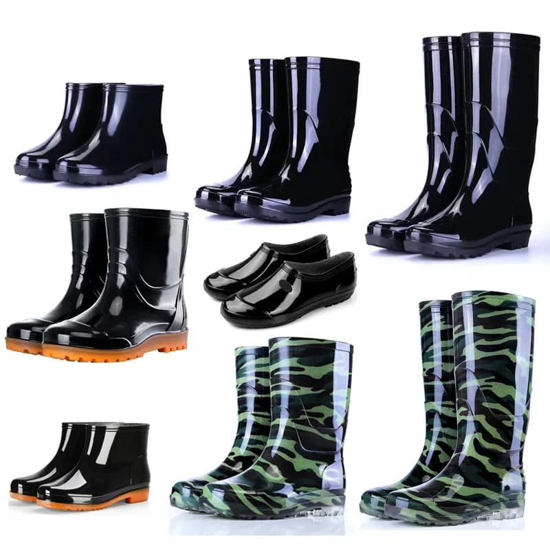 Bottes pluie homme camouflage haute tige résistantes imperméables semelle tendon vache doublure polaire chaude