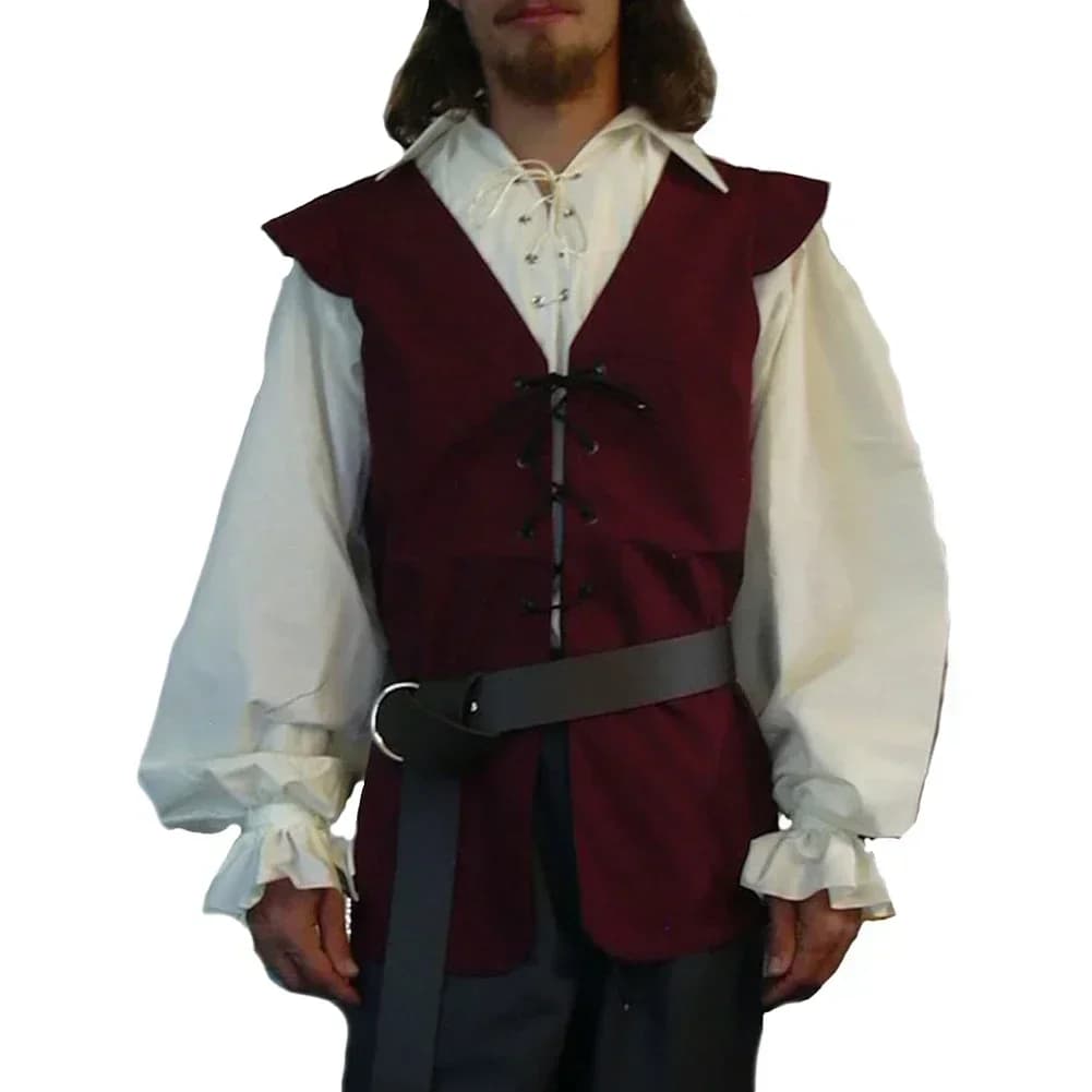 Gilet sans manches homme style pirate médiéval en suède, avec bretelles et décolleté en V, veston vintage loose