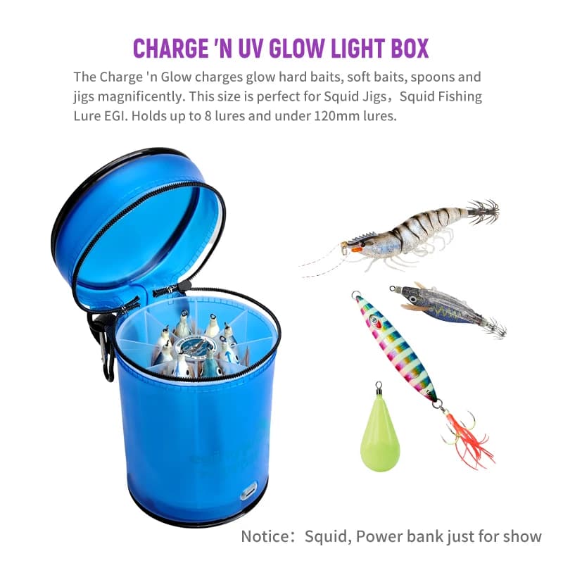 Boîte de rangement pêche UV pour leurres lumineux - Coffret équipement mer avec éclairage pour leurres calamars