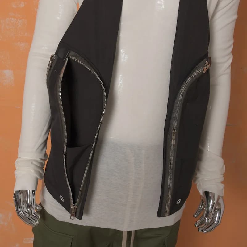 Veste homme multi-poches avec fermeture éclair métal, idéale pêche et outdoor, design tendance noir