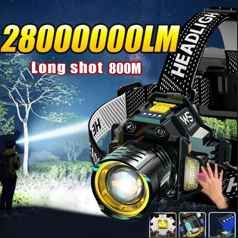 Lampe frontale LED zoomable télescopique étanche haute luminosité pour pêche et travail