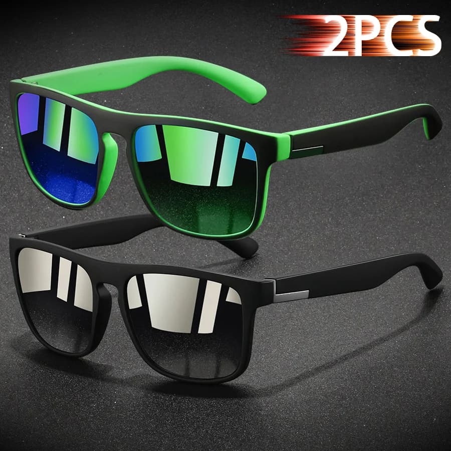 Lunettes carrées classiques 2 paires pêche conduite - Style tendance coloré léger pour activités outdoor homme femme