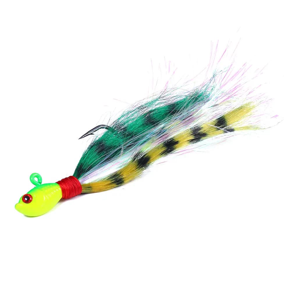 Leurre de pêche jig Bucktail avec œil 3D et barbe en plumes pour leurre de 7g à 56g