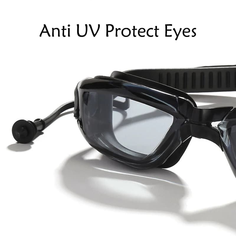 Lunettes de natation professionnelles avec bouchons d'oreilles intégrés HD anti-buée UV