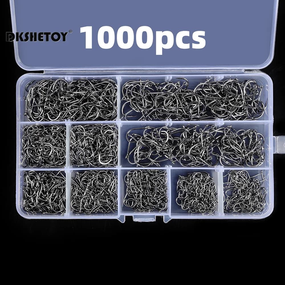 Kit 100 à 1000 hameçons barbés pour pêche eau douce et mer - Boîte de rangement pratique
