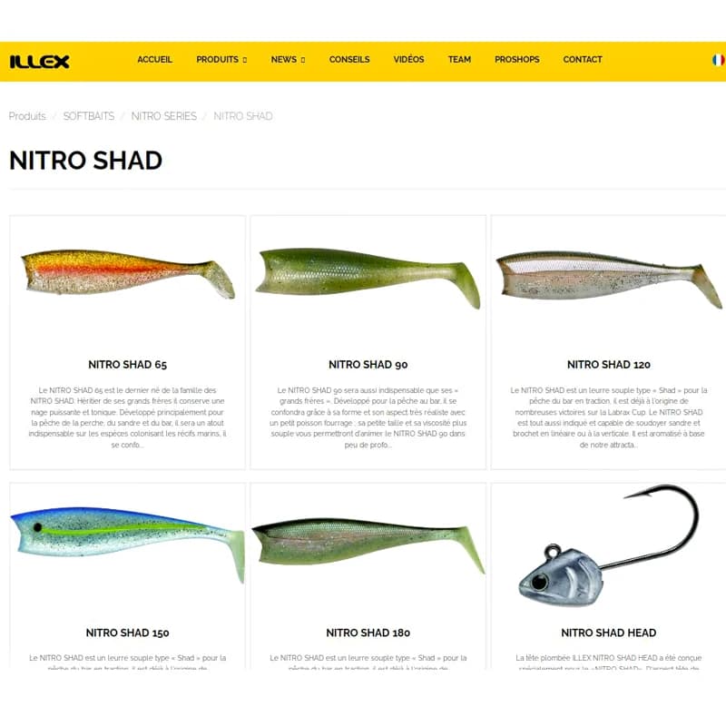 Leurre Souple NITRO SHAD 65 90 120 150 avec Tête Plombée pour le Bar, le Brochet