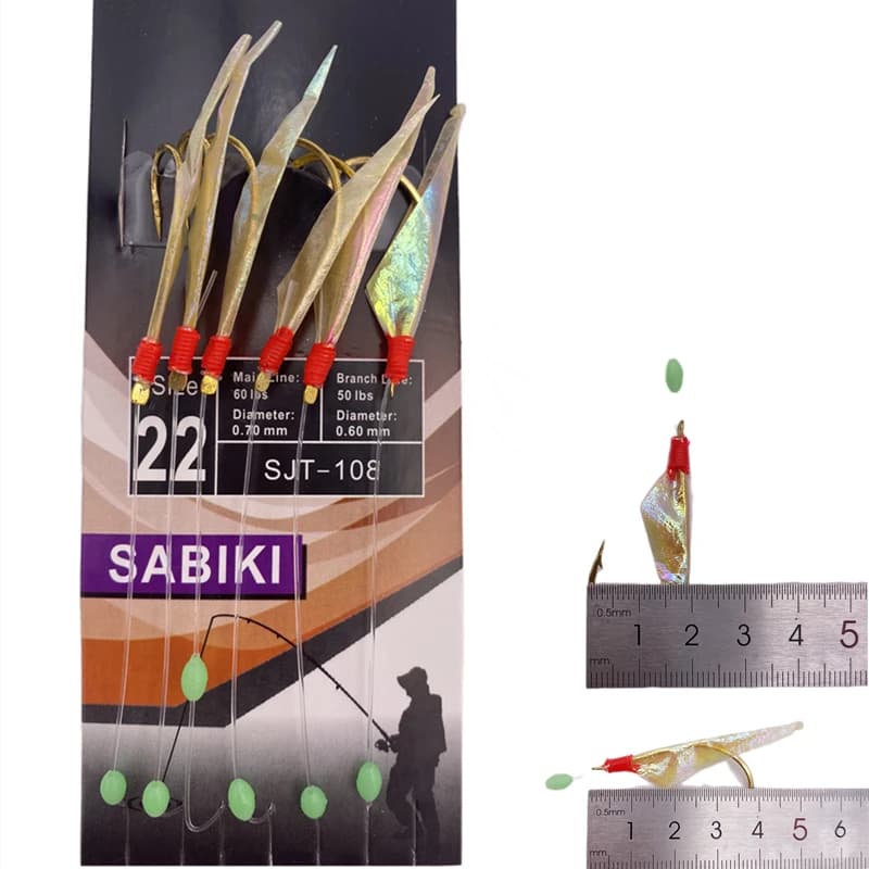 2 packs hameçons sabiki blancs peau poisson - appât crevette lumineux pêche mer