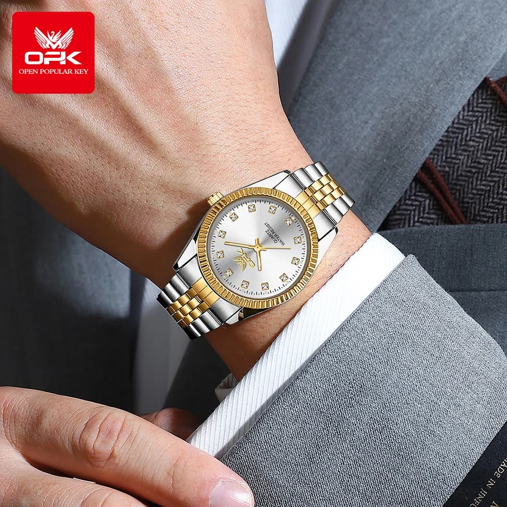 Montre homme OPK 6027 acier inox quartz - Échelle zirconium, étanche, lumineuse et automatique reloj hombre