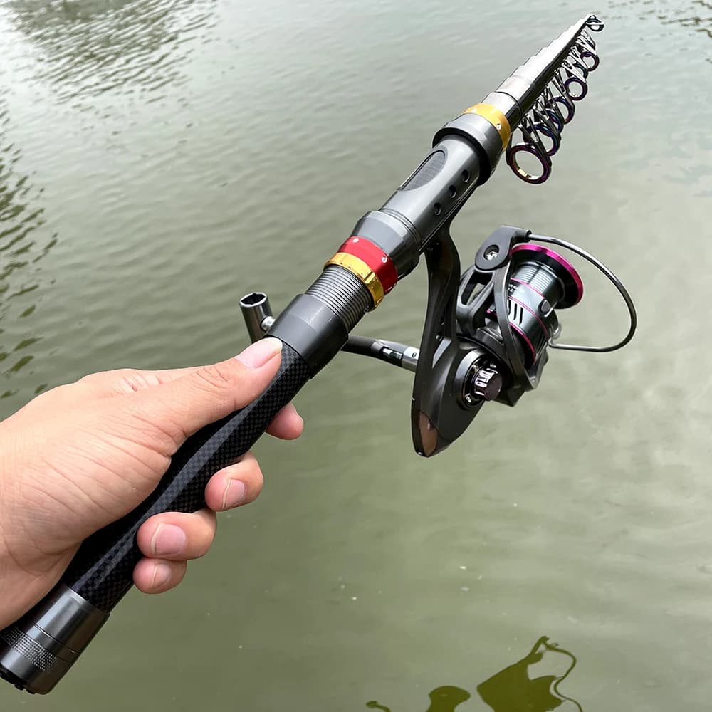 Combo Canne Télescopique Carbone 1.8 à 3.6m Très Raide avec Moulinet Spinning - Résistance 3-8kg