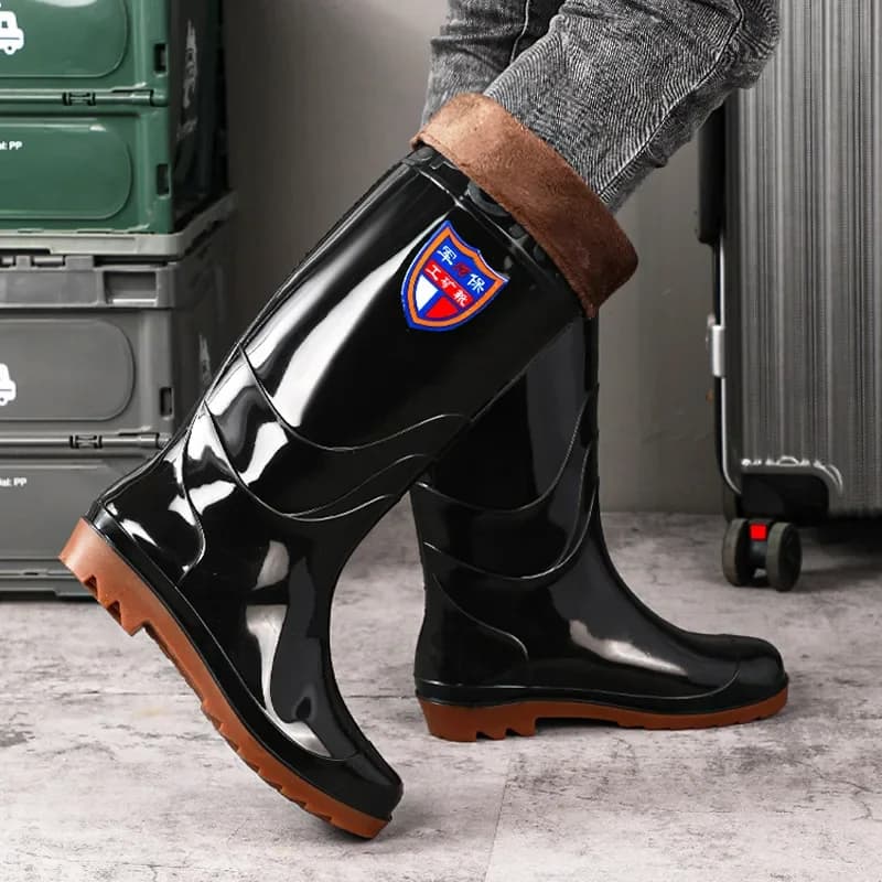Bottes de pluie homme doublées polaire résistantes acides imperméables mi-hautes antidérapantes