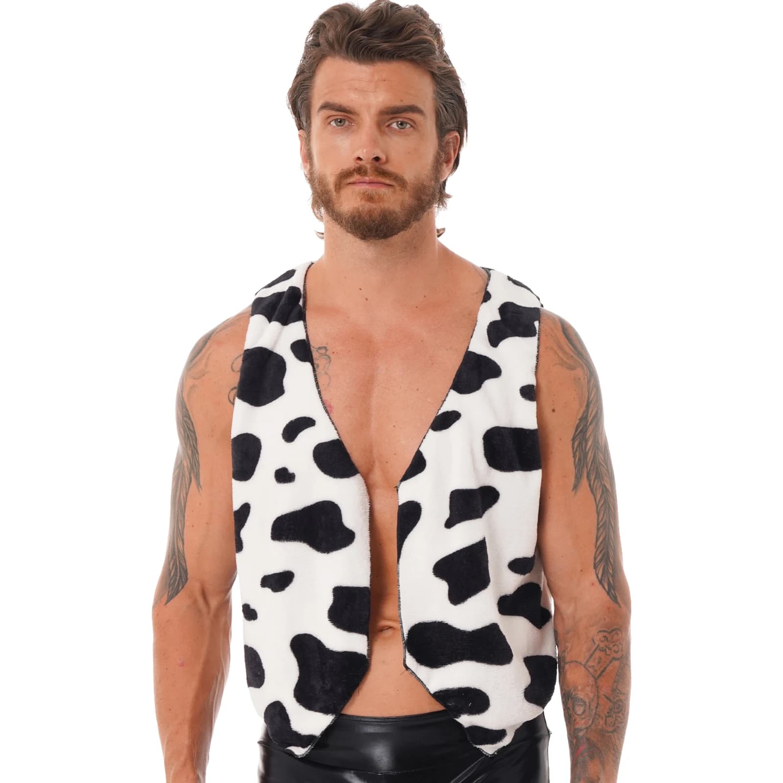 Veste sans manches imprimée vache pour homme - Costume hippie carnaval Halloween Noël rôle cowboy