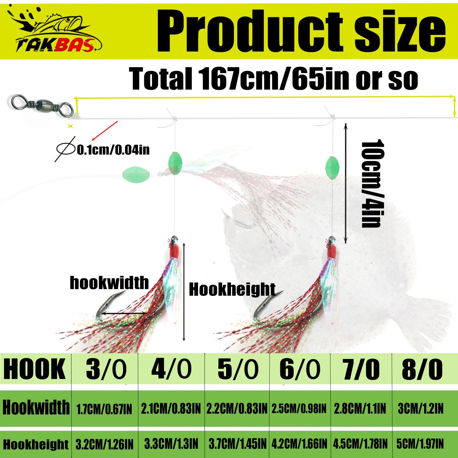 6 bas de ligne flasher appâts sabiki pêche surf saltwater 65LB hameçons circle TAKBAS