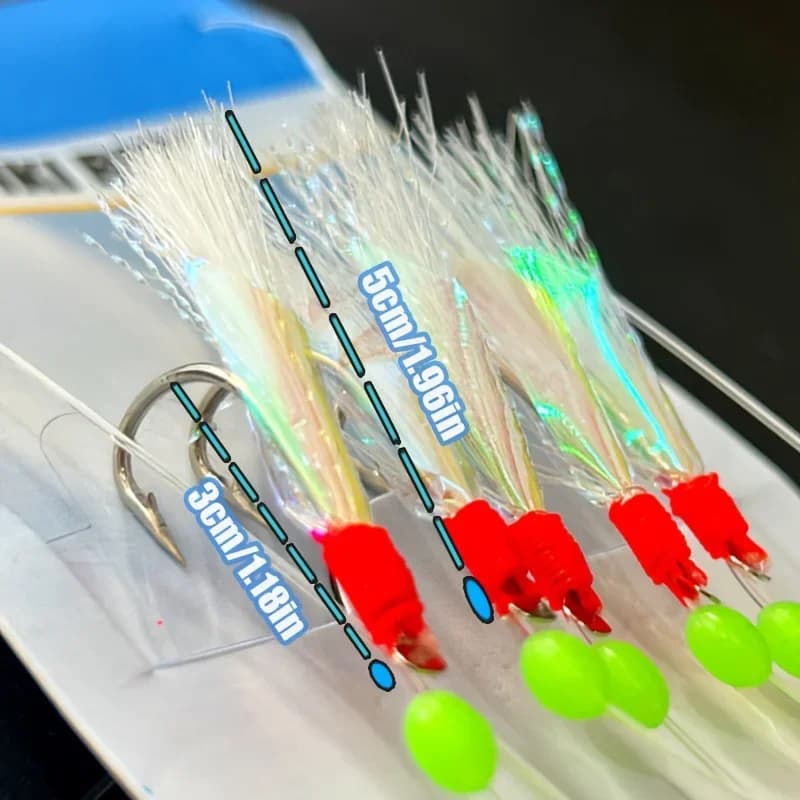 Montages Sabiki 1 à 5 packs avec plumes et perles lumineuses pour la pêche en mer aux poissons fourrage
