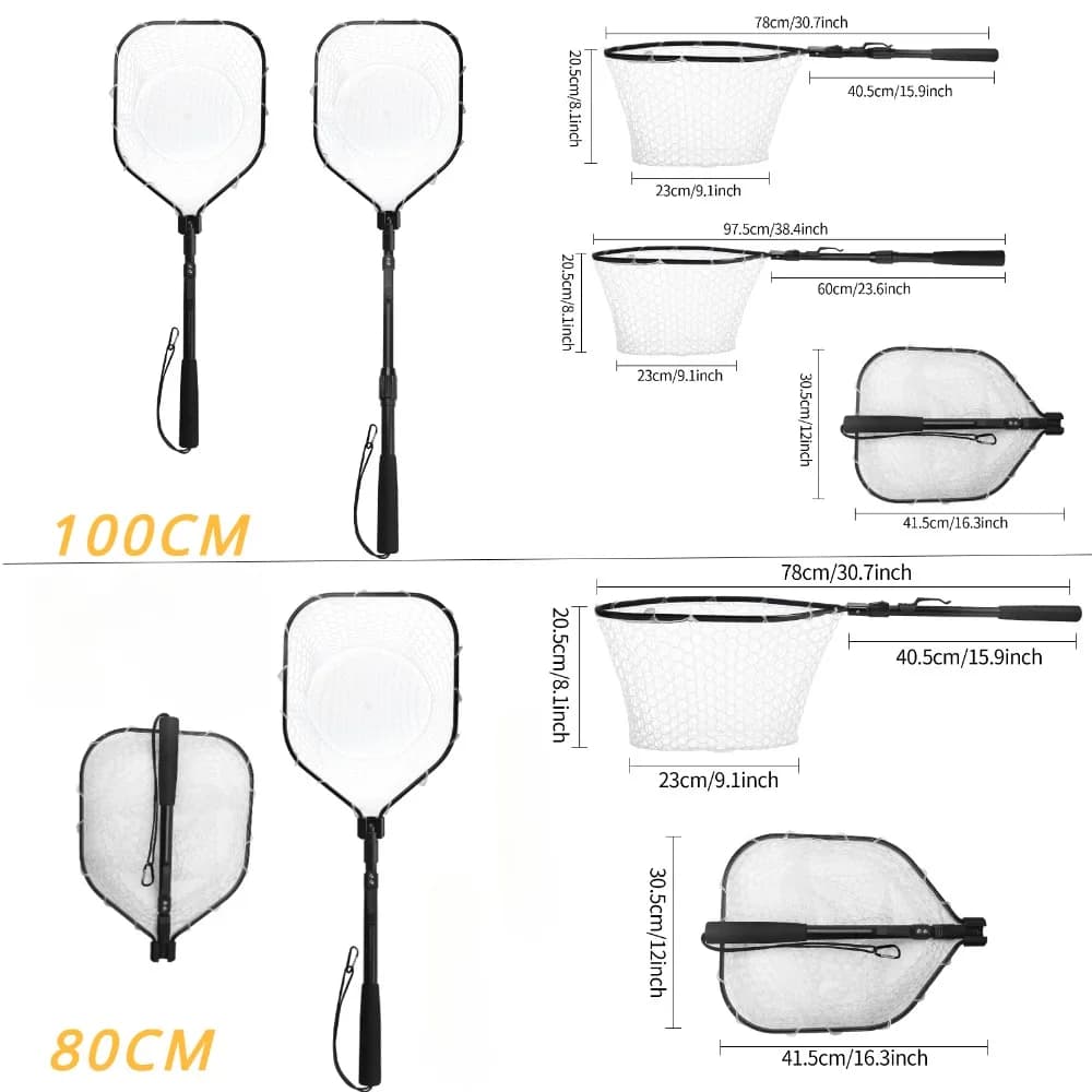 Filet de réception pêche à la mouche maille caoutchouc douce léger portable avec manche aluminium