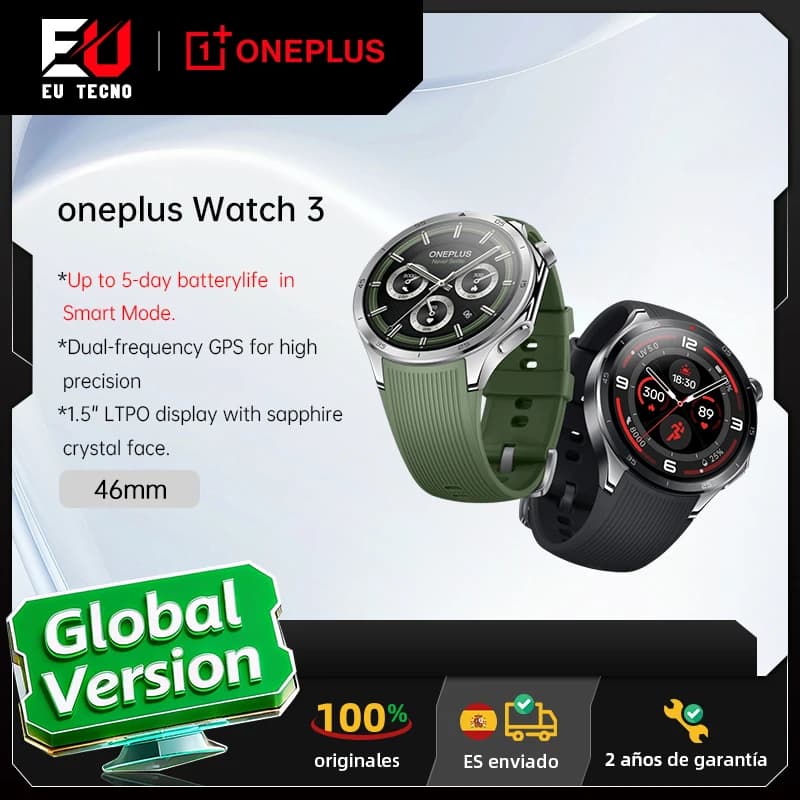 Smartwatch OnePlus Watch 3 version globale - Écran LTPO AMOLED 1.50", Snapdragon W5, GPS double fréquence