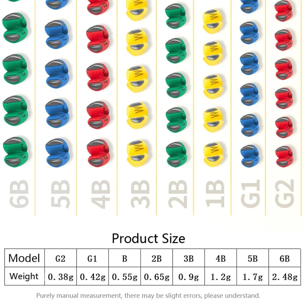 100 plombs plombées rapides ouverture mixte G2-6B pour pêche avec clips mordants et colle protectrice