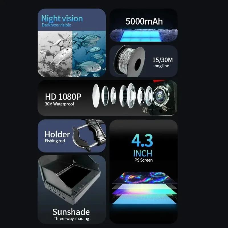 Détecteur de poissons portable écran LCD 4.3" 1080P avec vision nocturne pour kayak et bateau