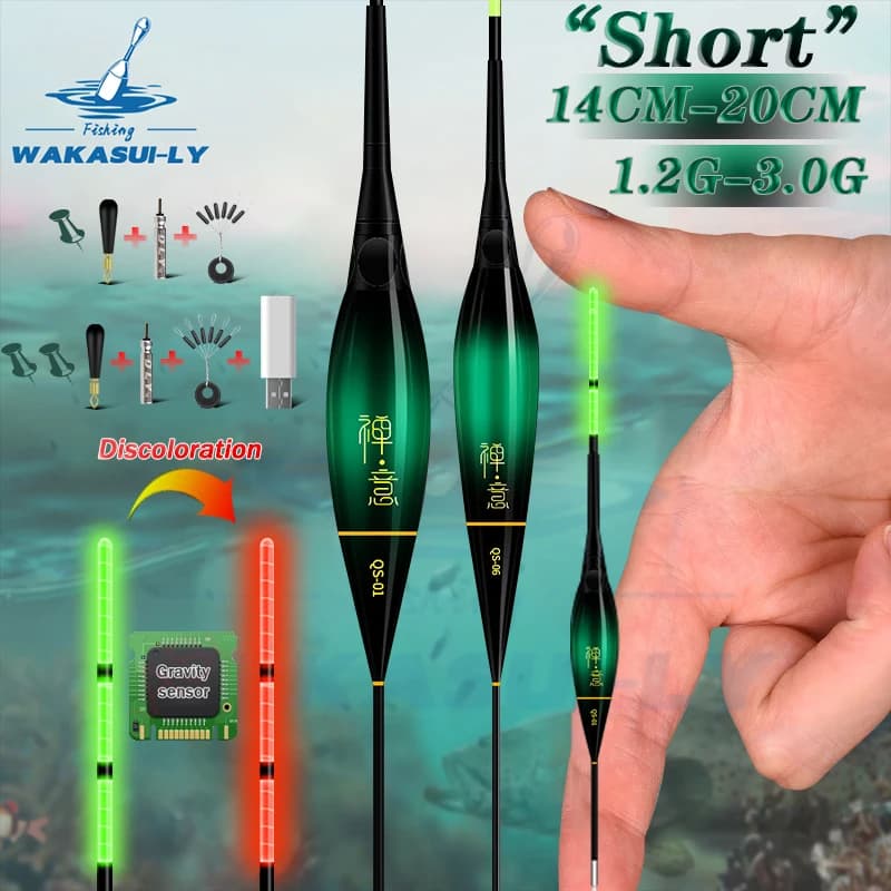 Nouveau flotteur de pêche électronique court avec LED lumineuse, détection de gravité et queue nuage attrayante