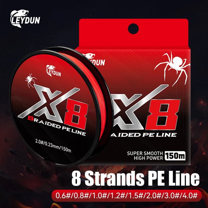 Leydun ligne de pêche rouge 8 brins PE 150m non décolorante multifilament Japon haute résistance