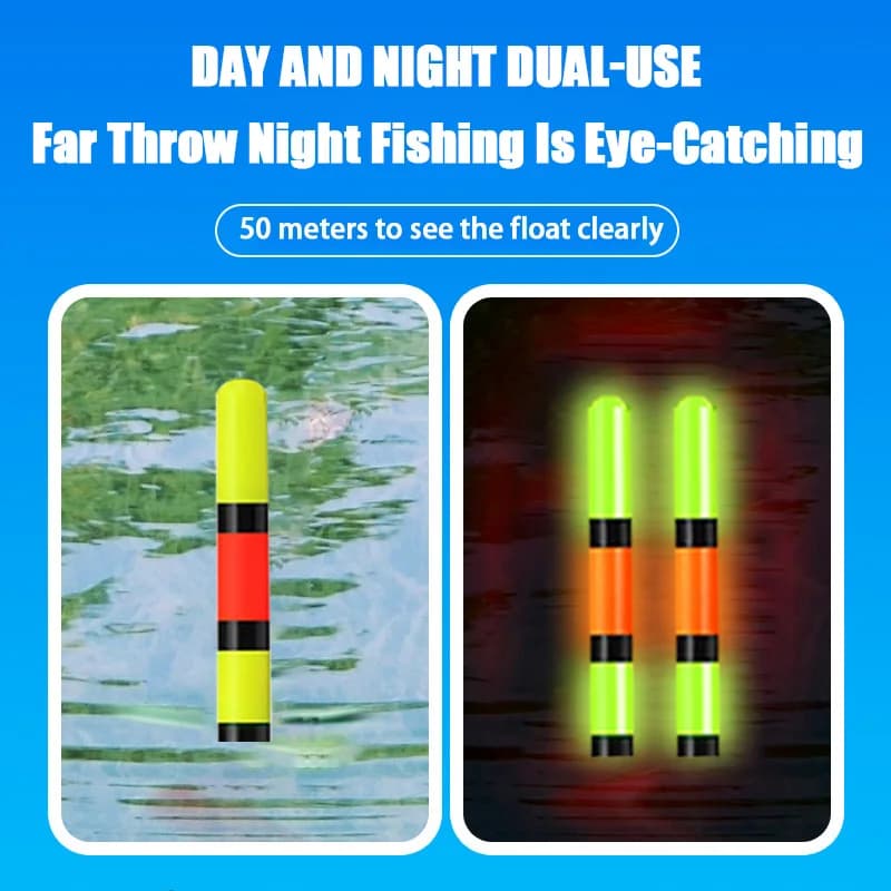Flotteur lumineux nuit pêche roche 2 pièces courte queue, 5.2mm, couleur changeante ou brillance constante
