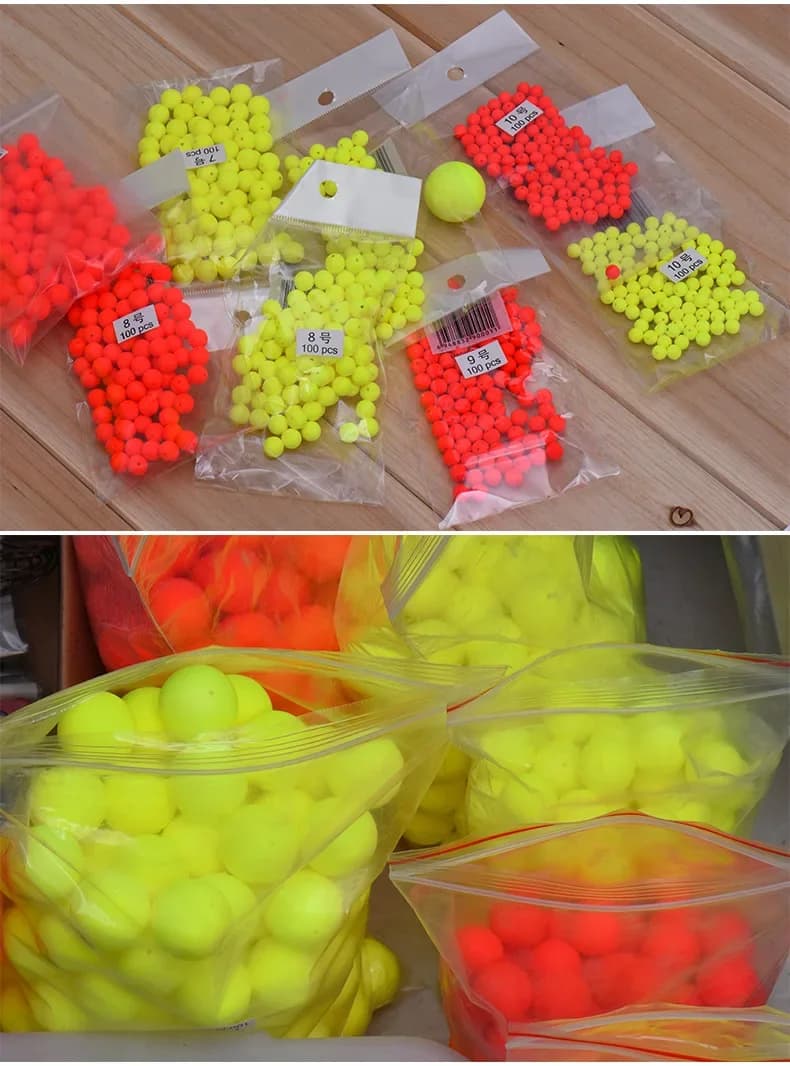 100 flotteurs boules polystyrène EPS 6.5mm-27mm - flotteurs pêche extérieur flottabilité réglable