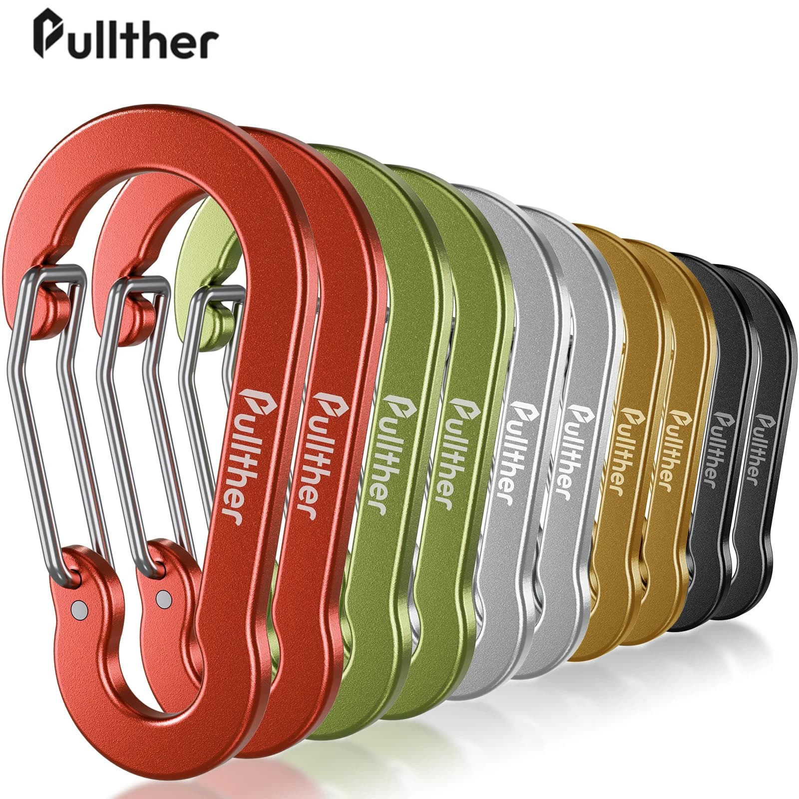Mousqueton aluminium 5cm Pullther Fishing Multi Tool 10Pcs pour équipement pêche et camping extérieur