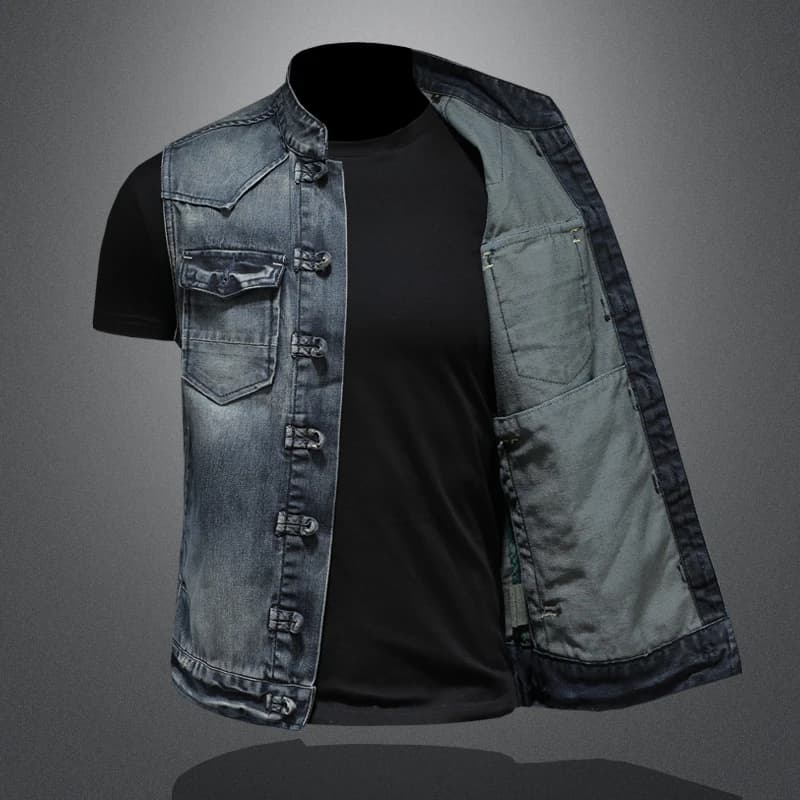 Veste en denim casual homme 2025, tendance élégante avec boucle disque et couleur unie - qualité boutique