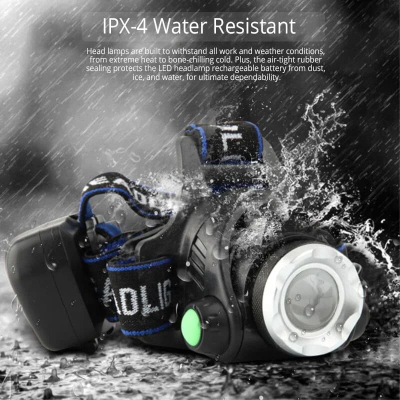 Lampe frontale LED puissante zoom télescopique USB rechargeable étanche pêche travail