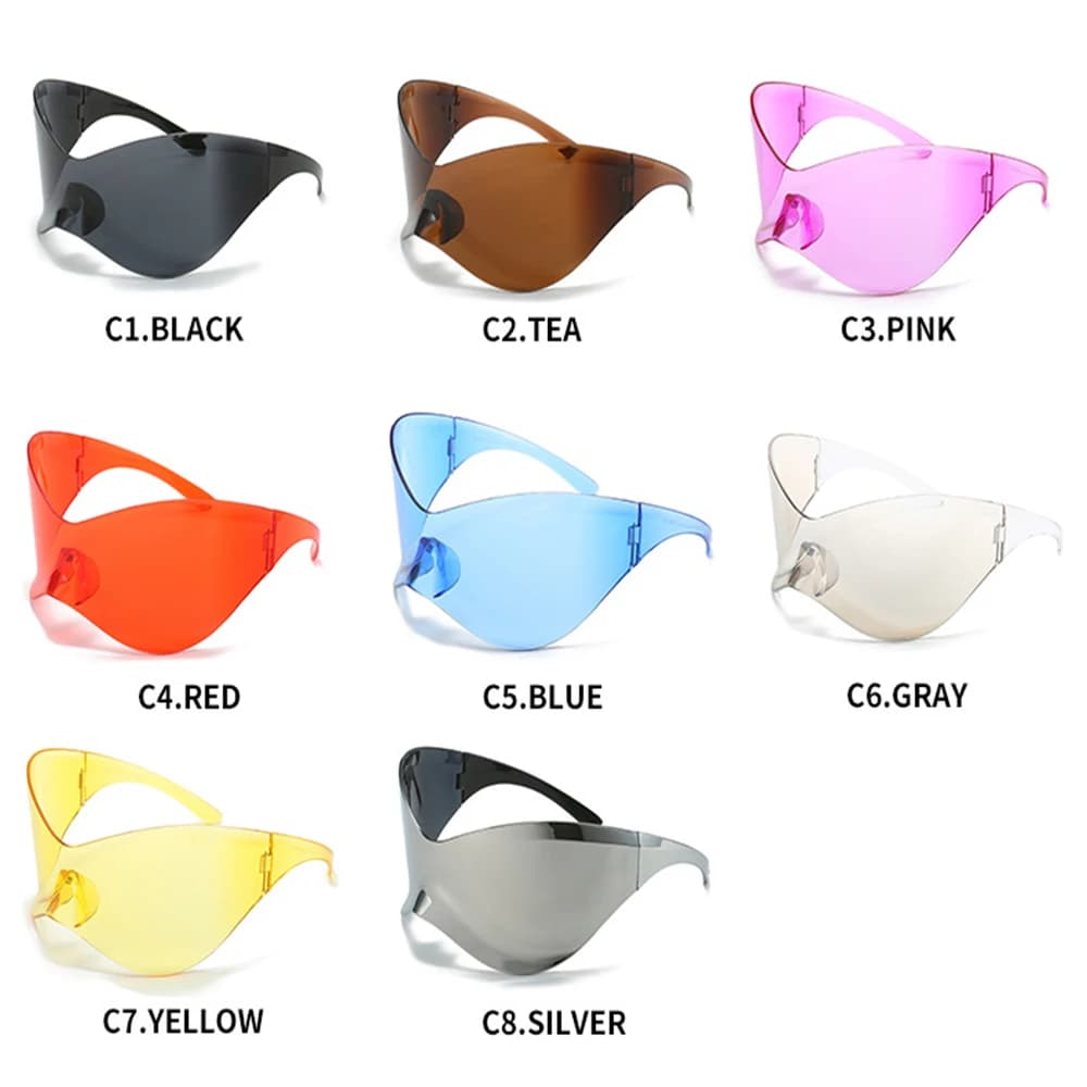 Lunettes de soleil futuristes sans monture pour pêche - Grands verres polarisés technologie Y2K