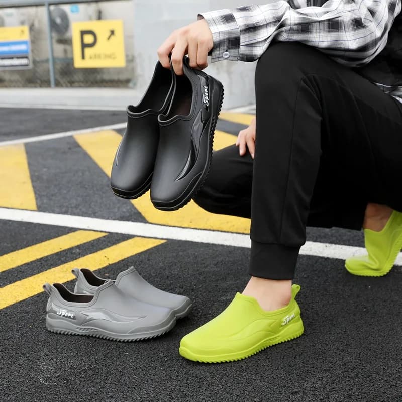 Bottes de pluie basses mode homme pour pêche loisir antidérapantes résistantes en PVC facile à enfiler